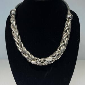 Vintage Carol for Eva Graham Silver Tone Braided Chunky Necklace 22"